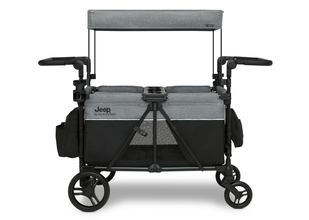 Delta Children - Jeep Aries Stroller Wagon - Premium Wagon for 2 Kids with Convertible Seats, Adjustable Push/Pull Handles, Removable Canopy & Flat Fold - Greenguard Gold Certified, Grey