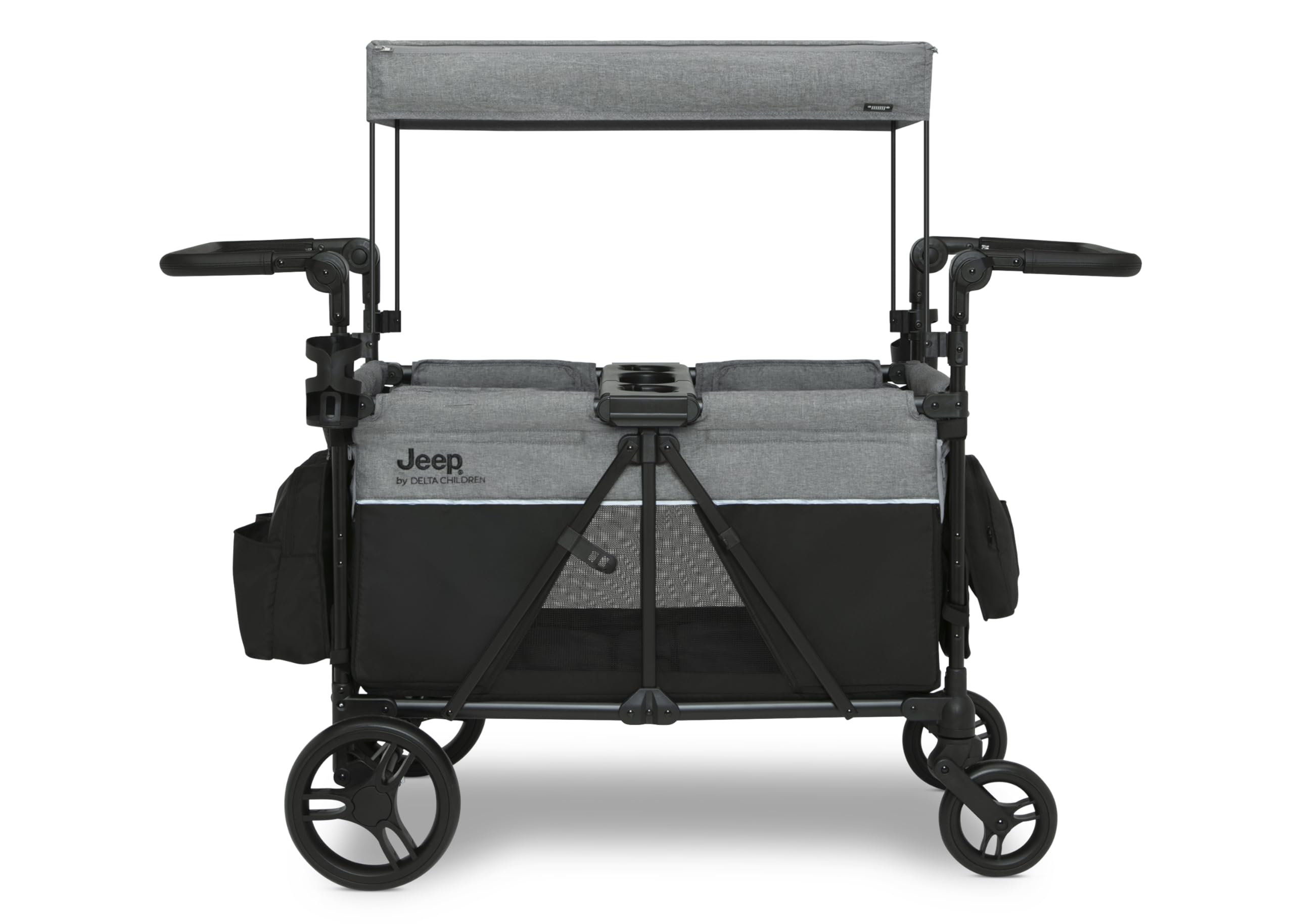 Delta Children - Jeep Aries Stroller Wagon - Premium Wagon for 2 Kids with Convertible Seats, Adjustable Push/Pull Handles, Removable Canopy & Flat Fold - Greenguard Gold Certified, Grey