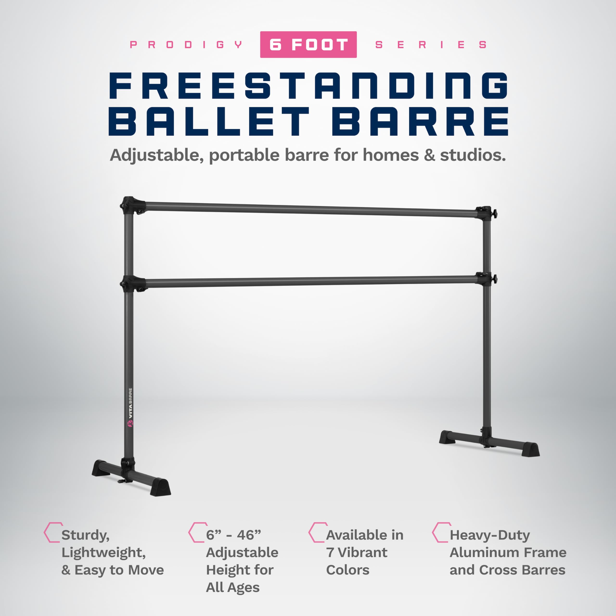VITA Barre Portable Freestanding Double Ballet Barre, Prodigy, 6 Ft Bars, Dark Mystic Gray | Adjustable Height, USA Made, Home or Gym Exercise Equipment for Kids & Adults | Dance, Fitness, Pilates
