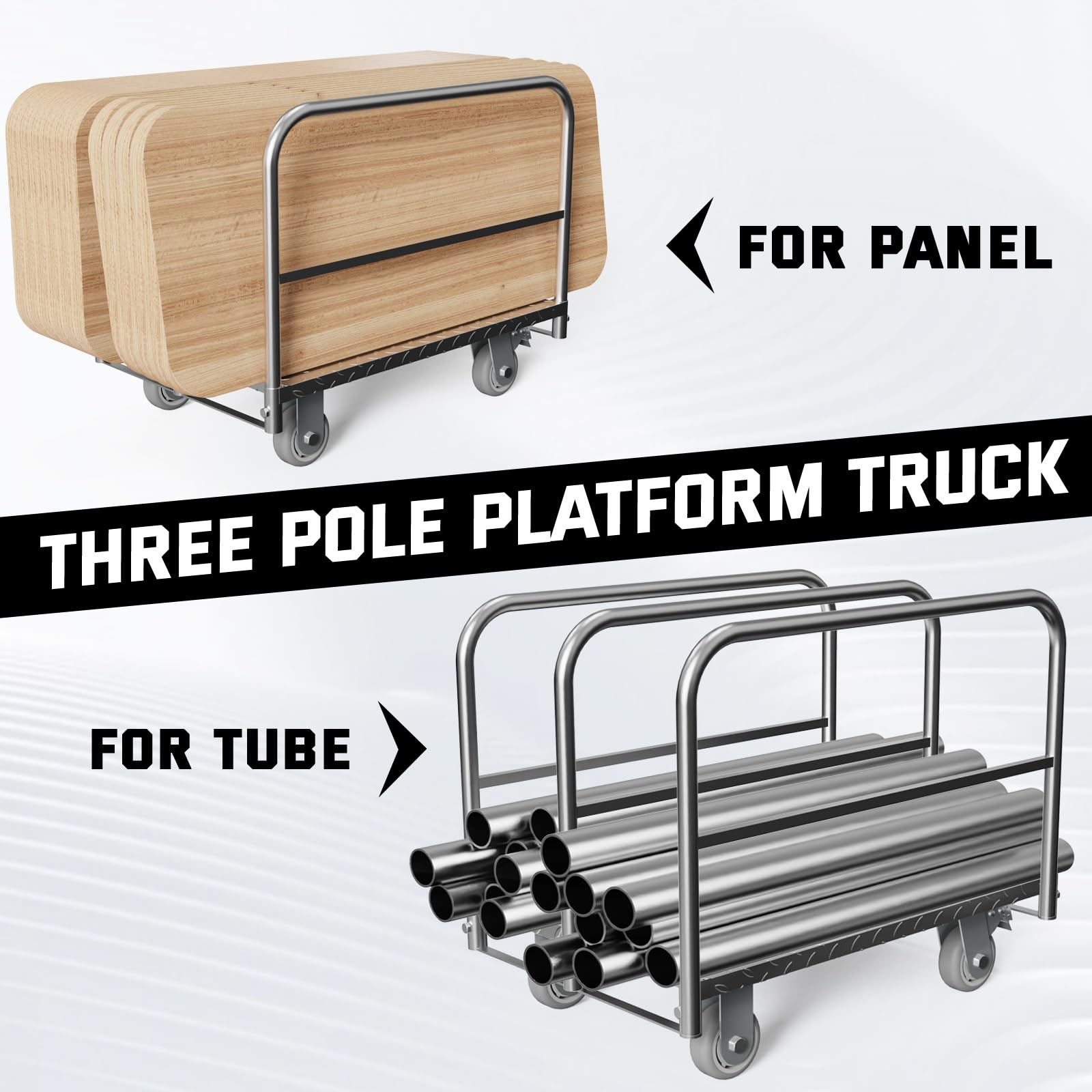 Panel Cart, Heavy Duty Flatbed Cart with 5In Swivel Caster 2000LBS Weight Capacity Lumber Drywall Mattress Cart Transporting Heavy Loads with Ease and Efficiency 2PCS Straps for Platform Truck