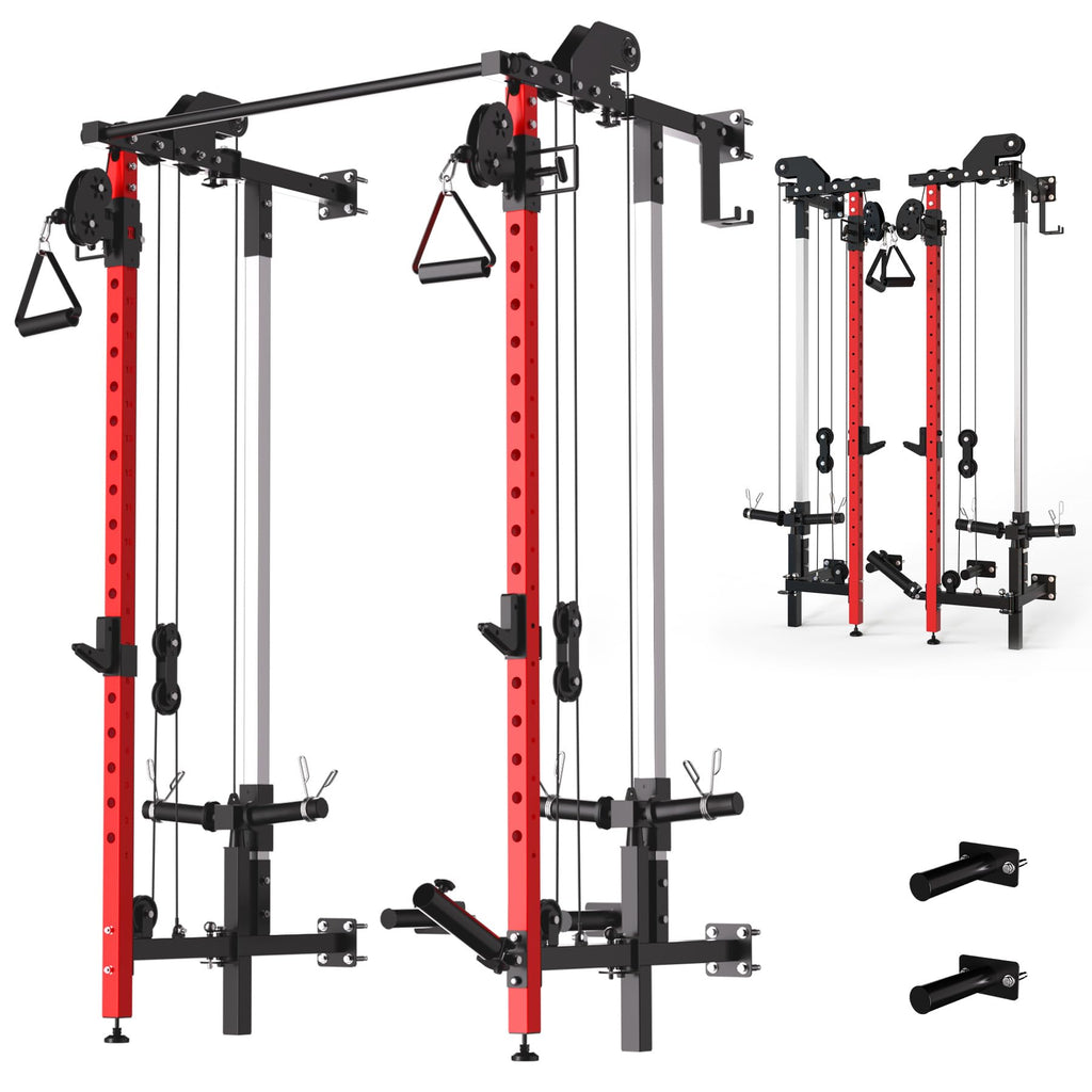 Garvee Folding Squat Rack, Wall Mounted Power Rack with Dual Independent Pulley System & Pull Up Bar, Multi-Function Power Cage with for Home Gym Space-Saving