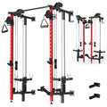 Garvee Folding Squat Rack, Wall Mounted Power Rack with Dual Independent Pulley System & Pull Up Bar, Multi-Function Power Cage with for Home Gym Space-Saving