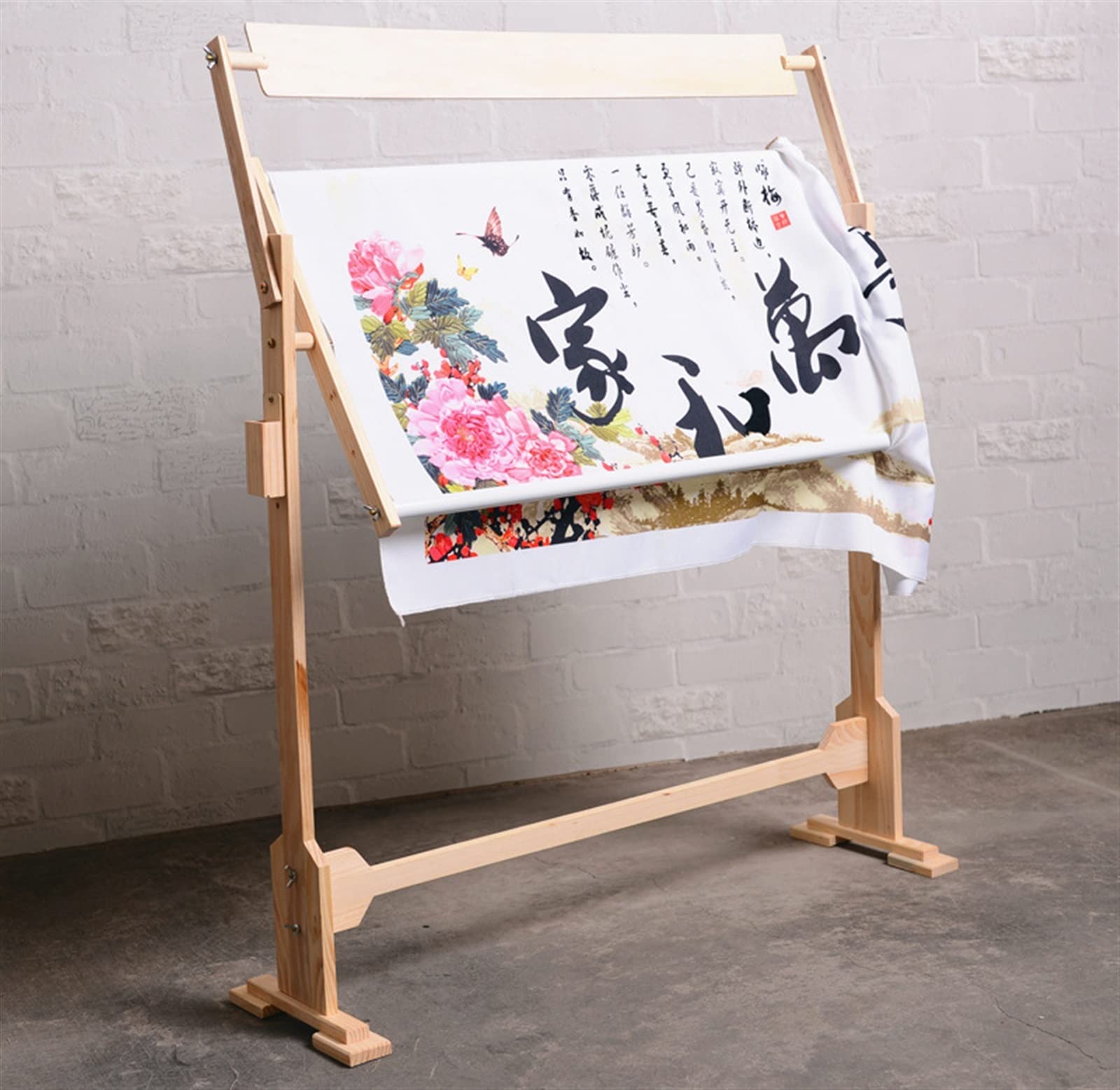 ELUKHT Adjustable Cross Stitch Frame Stand,Cross Stitch Floor Stand Wooden Needlework Table Lap Floor-Standing Scroll Frame Holder for Table and Couch, Wood, Brown,with Embroidery Frame