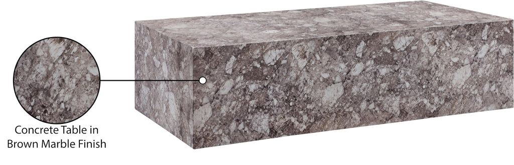 Meridian Furniture 99029Brown-CT Piazza Collection Art Deco Indoor/Outdoor Concrete Coffee Table with Brown Marble Finish, 52" W x 26" D x 14" H, Brown
