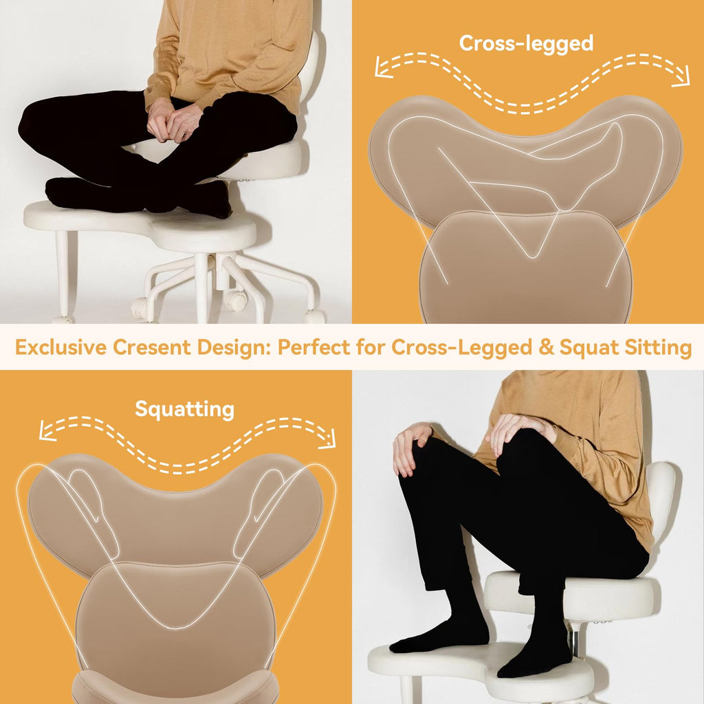 Pipersong Meditation Cross Legged Chair PRO, ADHD Chair with Height Adjustable Backrest, Criss Cross Desk Use with Footrest and Wheels for Home Office, Flexible Design for Fidgety Sitters, Black