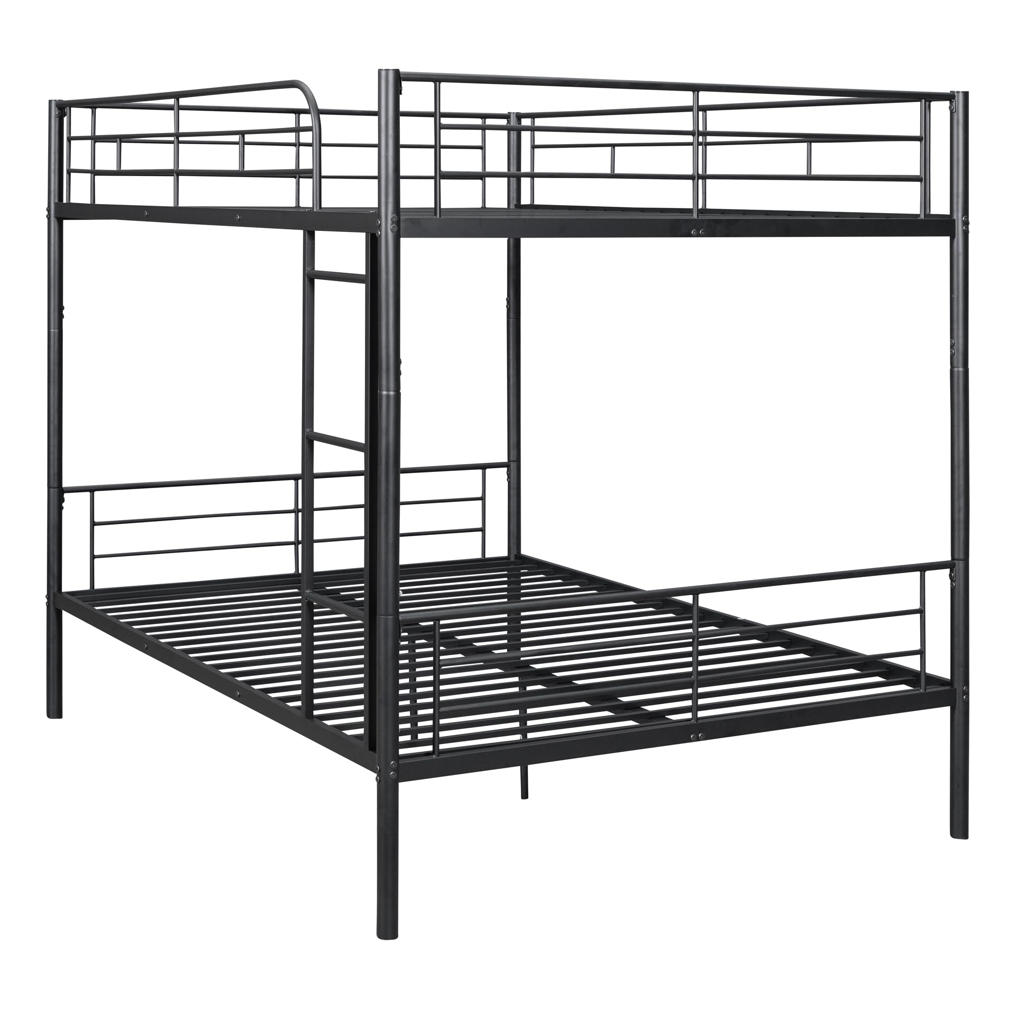 Merax Full Over Full Bunk Bed with Ladder and Guardrails, Black Modern Heavy Metal Bunk Bed Frame for Boys Girls Teens