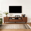 CycleCrew Mid Century Modern TV Stand for TVs Up to 70 in- Wooden Fluted Entertainment Center Low Profile TV Console with 2 Cabinet, Drawers and Shelf, Media Console for Living Room