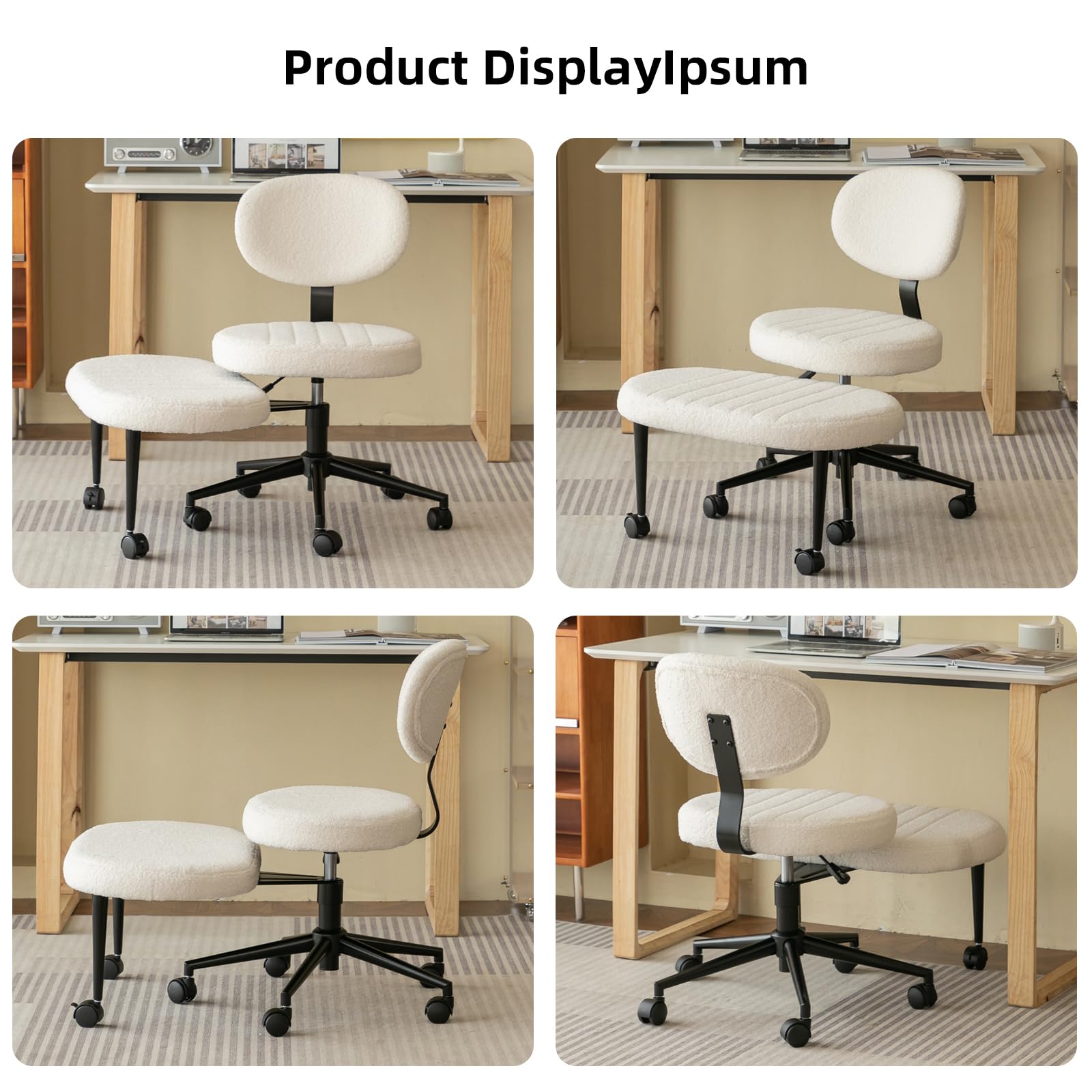 Ergonomic Cross Legged Office Chair with Back Support, Multi-Position Swivel Desk Chair for Adults, Meditation and ADHD Fidget Work Chair with Rolling Base, White