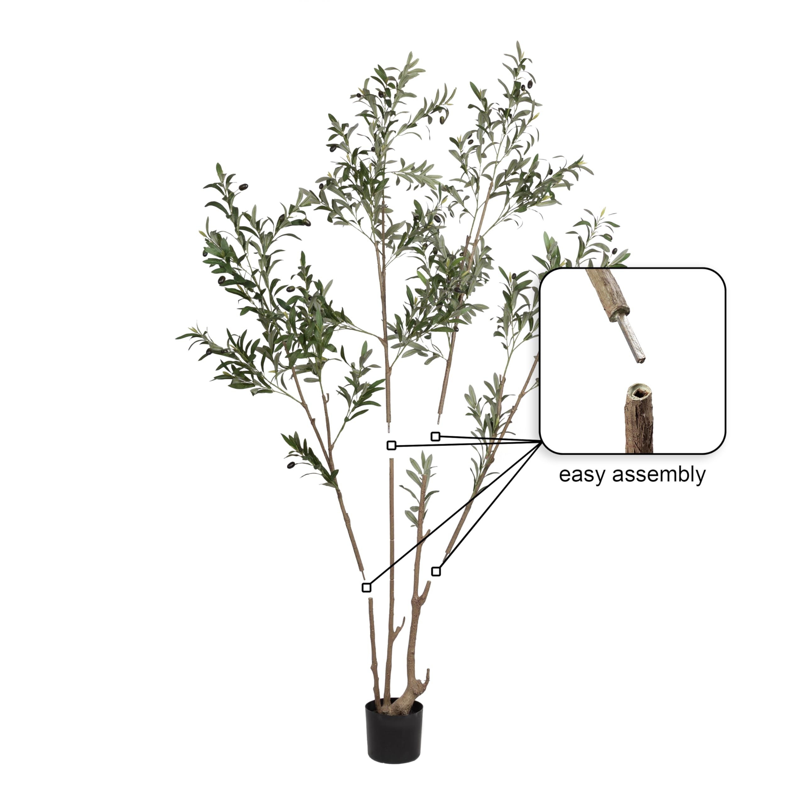 Kate and Laurel Oliveira Faux Olive Tree with Portell Metal Planter Pot, 7 FT, Gold, Potted Artificial Olive Plant Tree with Realistic Foliage and Added Moss, Fake Plant Living Room Decor