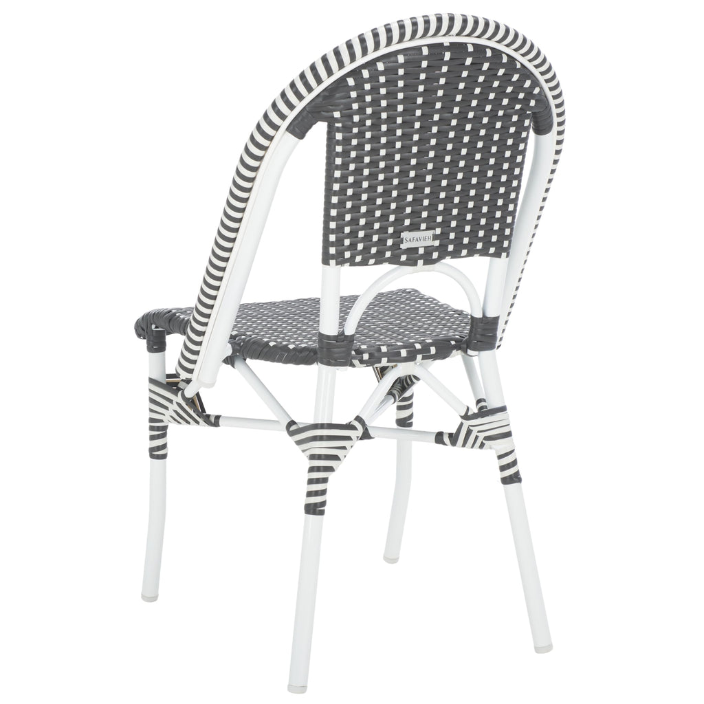 SAFAVIEH Outdoor - Torino Bistro Chair Set of 2 - Grey & White - Faux Wicker & Aluminum Frame - Bistro Side Chair Design - Ideal for Patio, Deck, Sunroom, Dining Area, 18" Seat Height (PAT7550E-SET2)