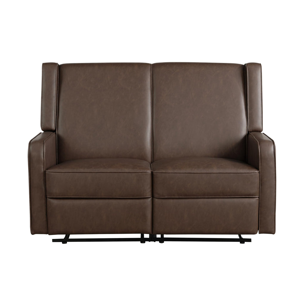 Relax-A-Lounger Evanston 55.9" Reclining Loveseat, Manual Lever Pull, Pocket Coil Comfort, Vegan Leather, Chestnut
