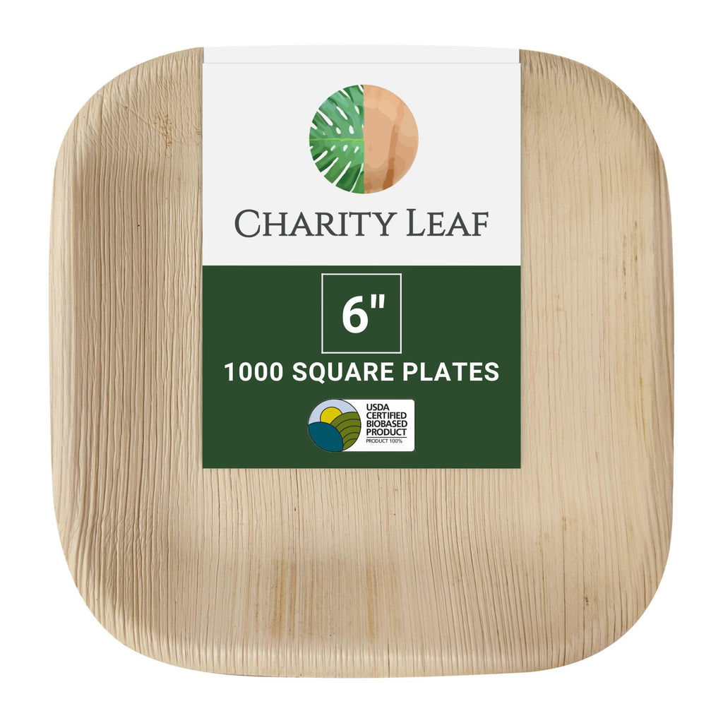 Charity Leaf Disposable Palm Leaf 6" Square Plates (1000 pieces) Bamboo Like Serving Platters, Disposable Boards, Eco-Friendly Dinnerware For Weddings, Catering, Event
