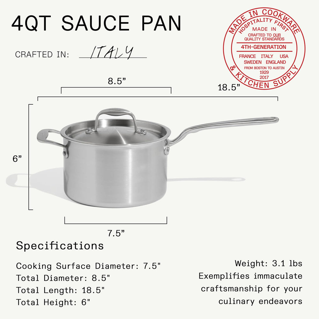 Made In Cookware | 7-Piece Ceramic Non Stick Pot and Pan Set (Stainless Handle) | 5-Ply Stainless Clad | Professional Cookware | Crafted in Italy | Induction Compatible