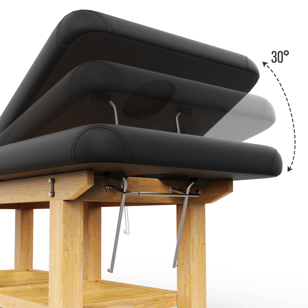 Wood Wide Stationary Massage Table for Treatment Table Physical Therapy Table Spa Facial Bed, PU Leather 31.5'' Wide 75'' Long Heavy Duty Professional Stationary Massage Bed - Black, 6-Legged