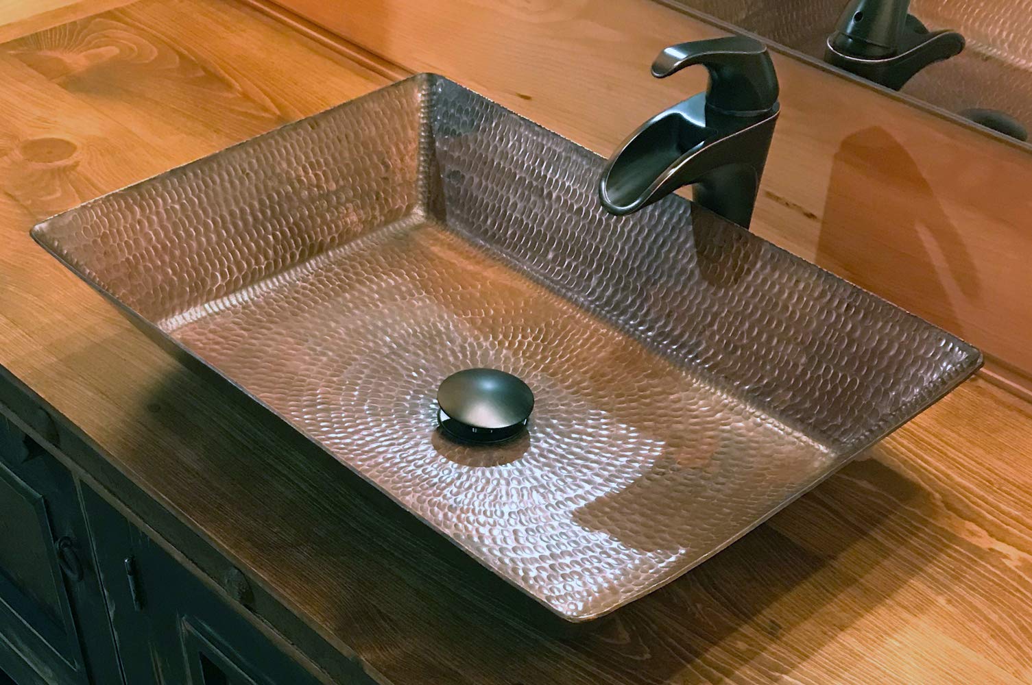 Premier Copper Products Rectangle 20 in. Hammered Copper Vessel Sink in Oil Rubbed Bronze VREC2014DB