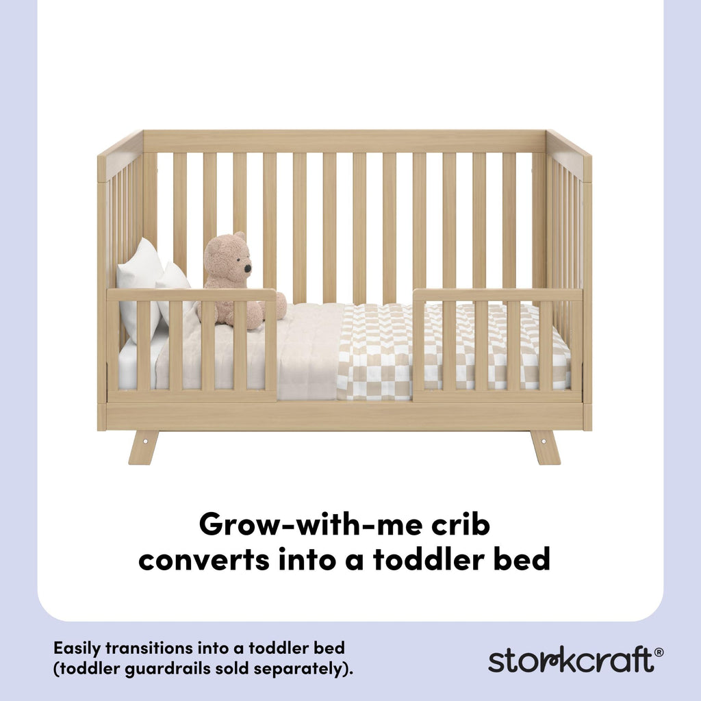 Storkcraft Beckett 3-in-1 Convertible Crib – GREENGUARD Gold Certified, Fits Standard Crib Mattress, Converts to Toddler Bed and Daybed, 4 Mattress Heights, Grow-with-Me Design (Driftwood)