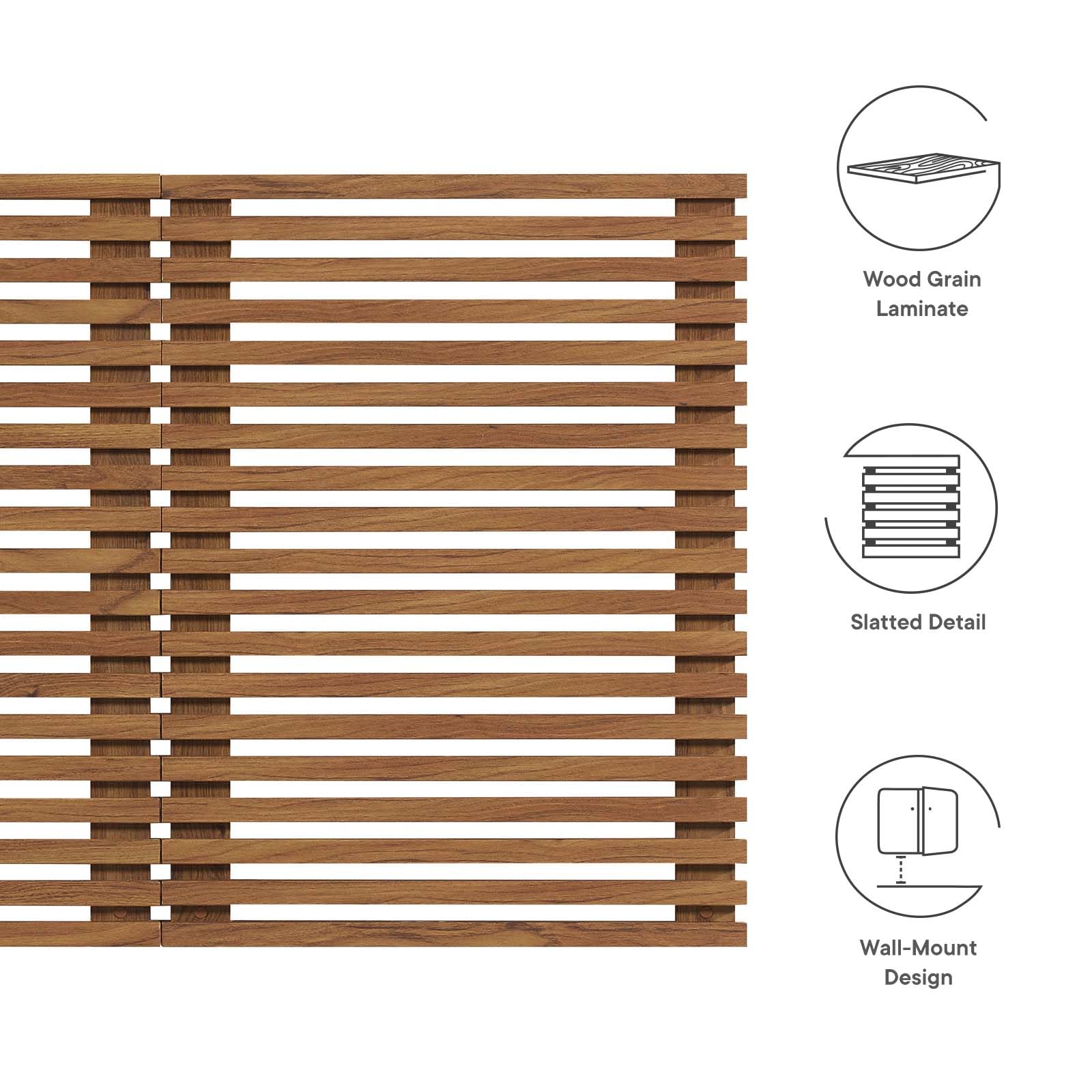 Modway Render Mid-Century Modern Wall-Mount Headboard in Walnut, Queen (U.S. Standard)