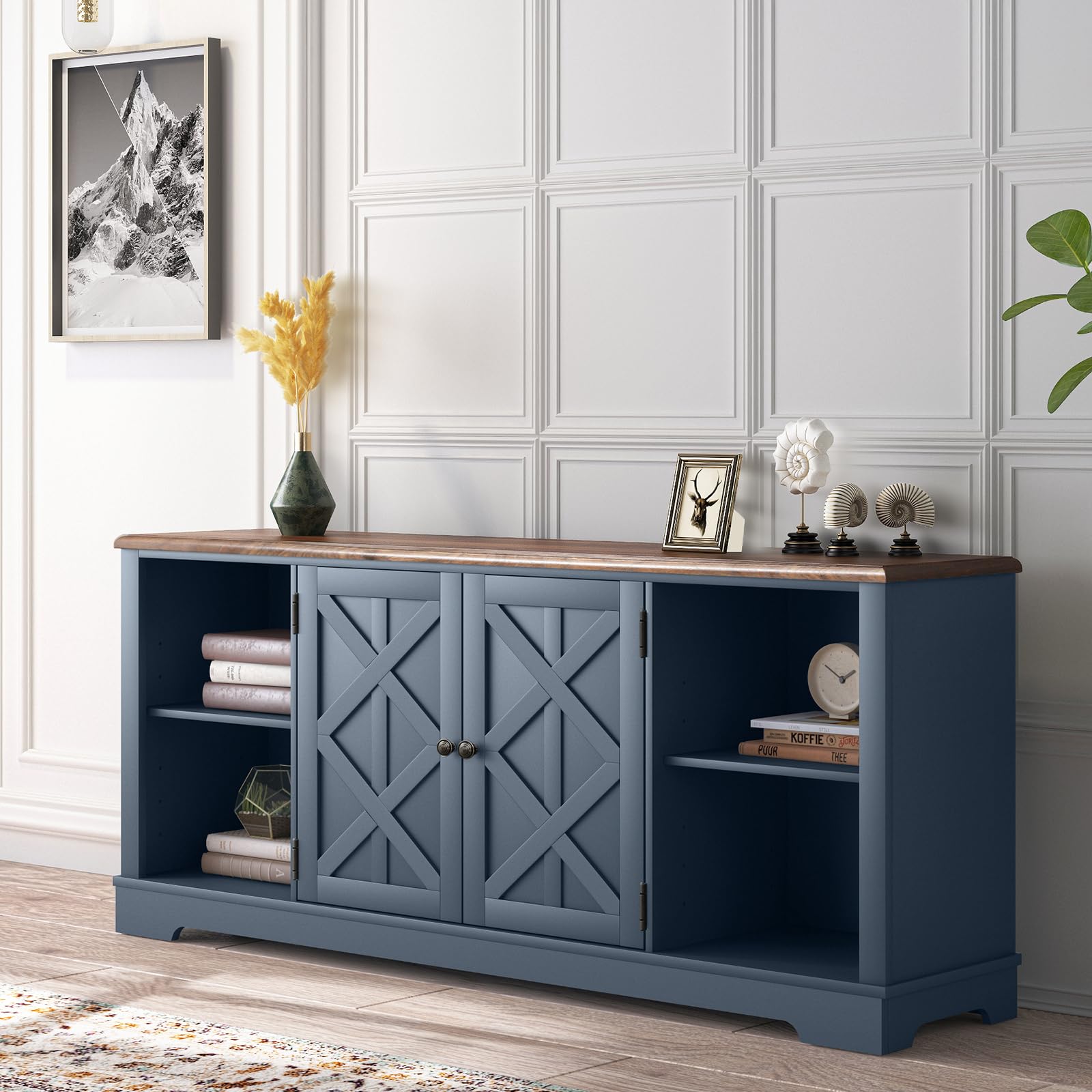 LIVILAND Rustic TV Stand for 70 Inch TV, Entertainment Center with Storage Cabinets and Adjustable Shelves, Farmhouse Media Console Table for Living Room, Bedroom (Navy)