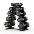 ZIVA 150 lb Hexagon Dumbbell Set with Rack - 5lb-25lb PPU Coated Dumbbell Pairs, Scratch-Proof Handles, UV & Corrosion-Resistant, Steel Weight Rack, Space-Saving Design for Home Gym