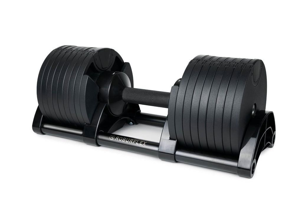 ROBURFLEX Adjustable Dumbbell (Single) 5-40/80lb, 5lb Increments, for Home Gym Fitness - Upto 20 weight settings (BLACK - 80LB)