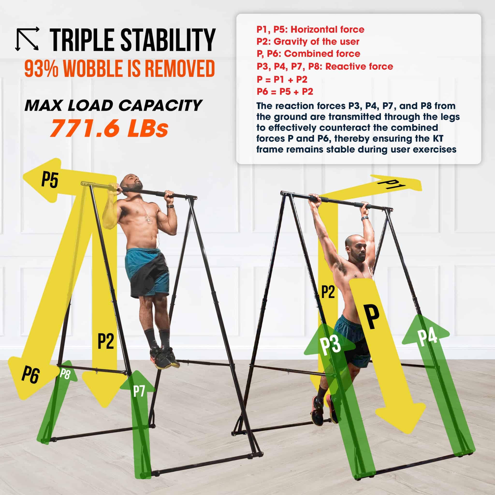 KT TOES DON'T TOUCH GROUND Foldable Free Standing Pull Up Bar Stand Sturdy Power Tower Workout Station For Home Gym Strength Training Adjustable Pullup Fitness Equipment Multifunctional Exercise Rack