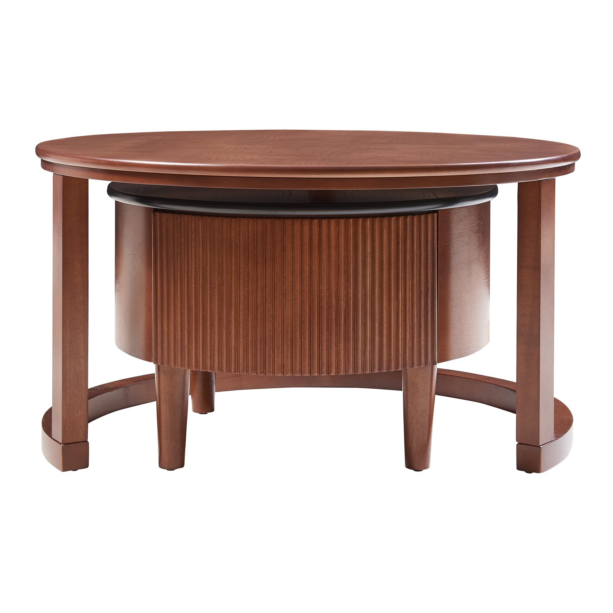 Merax 31.5'' Vintage Round Nesting Wood Coffee Table Set, 2-Tier with Drawer & Storage, Two-Tone Finish Fluted Design for Living Room Apartment, Walnut+Black