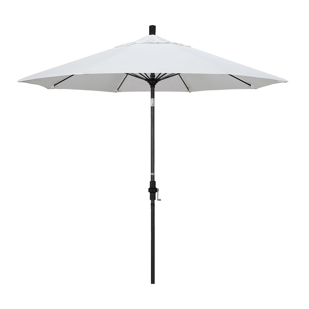 California Umbrella 9' Round Crank Lift, Collar Tilt, Aluminum Pole, Fiberglass Rib Patio Umbrella, Black Finish, Sunbrella Natural