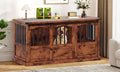 Homiflex Dog Crate Furniture with Barn Sliding Doors, 53" Large Dog Kennel Furniture Indoor with Divider for Medium Large Dogs, Heavy Duty Wooden Dog Cage Decorative TV Stand, Brown