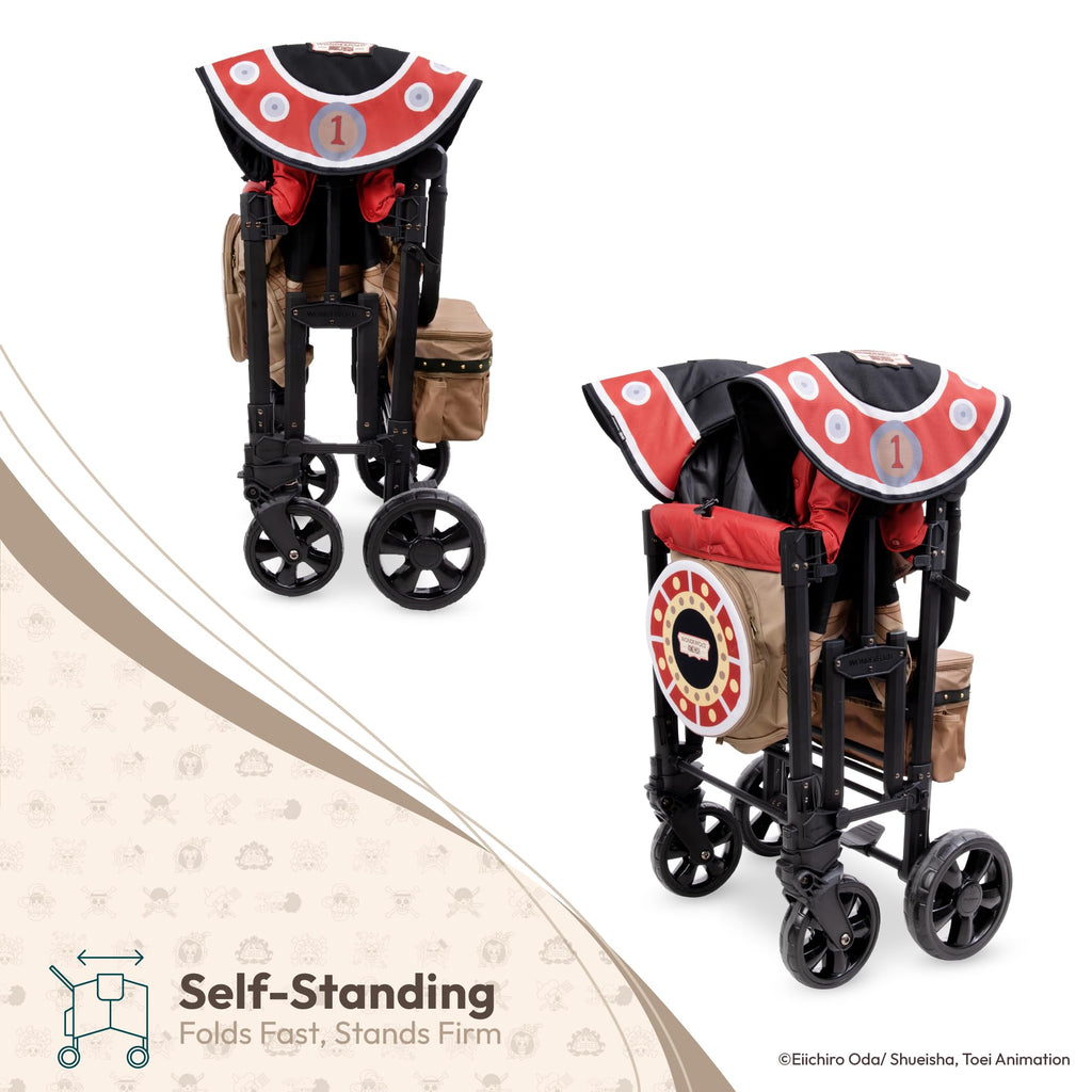 WONDERFOLD W2 Elite Pro Limited Edition ONE PIECE Thousand Sunny Stroller Wagon 2 Seater - Collapsible Wagon Stroller with Seats w/ 5-Point Harnesses, Easy Access Zipper Door, and Removable Sun Canopy
