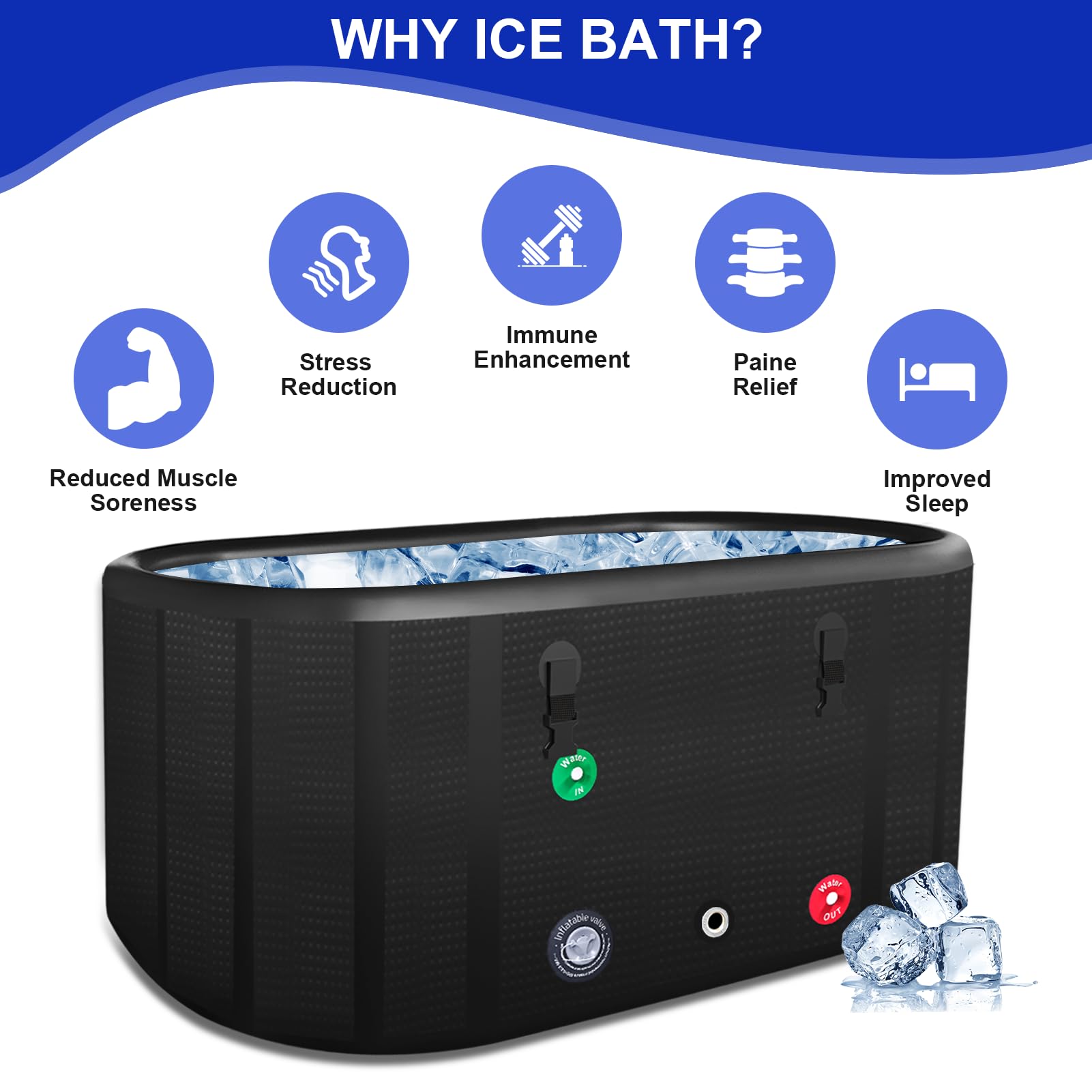 XXL Cold Plunge Tub for Athletes, Compatible with Water Chillers, 195 Gallon Inflatable Cold Plunge with Insulated Lid, Portable Ice Plunge Bathtub for Adult, Ice Tub Outdoor for Cold Water Therapy(C)