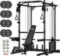 JEEKEE Power Cage with Cable Crossover System, 2200LB Heavy Duty Power Rack with Dual Pulley, 180LB Weight Stack, LAT Pulldown, 20+ Attachments for Home Gym,Black