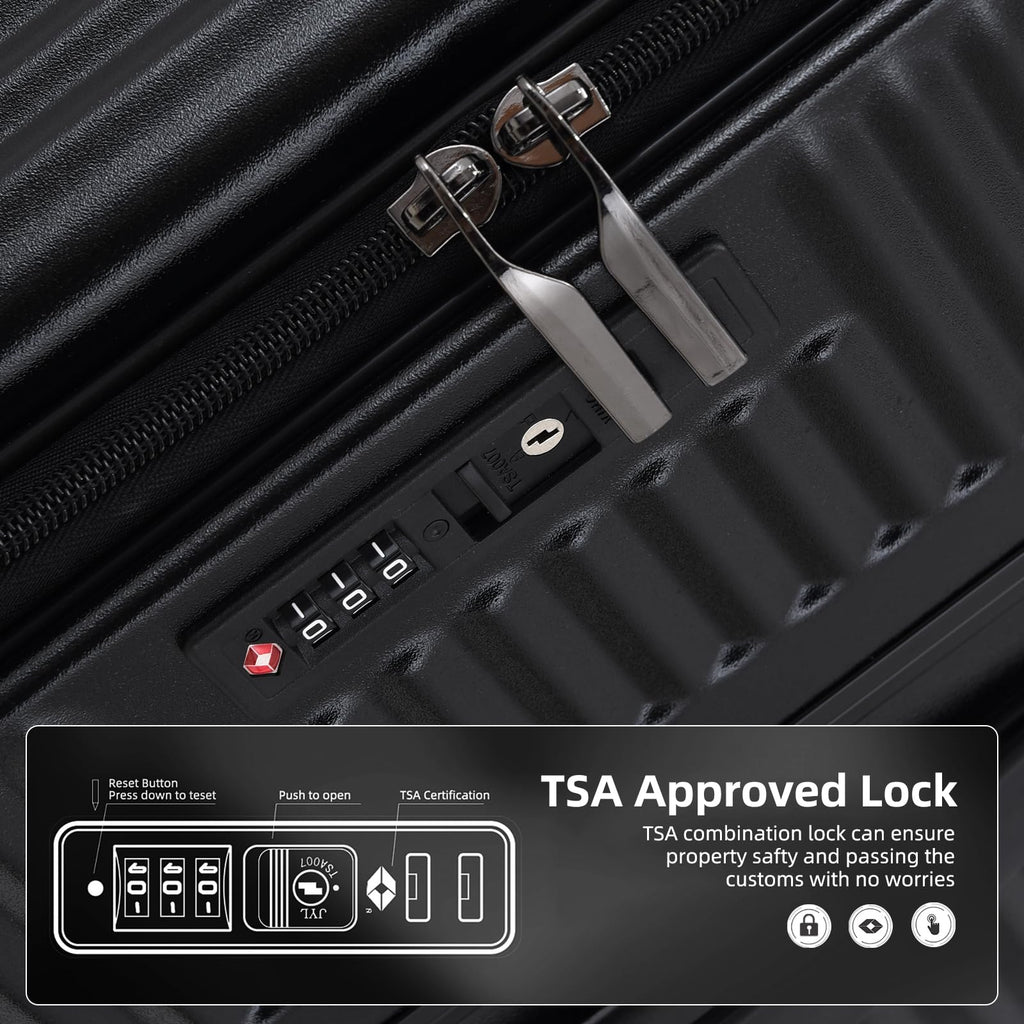 Kaleenie 2 pieces 20/29 Aluminum Frame Carry On and Checked Luggage Set with Side Opening, Lightweight Hardshell ABS+PC Trunk Suitcase with TSA Lock, 360° Universal Wheels & Adjustable Handle, Black