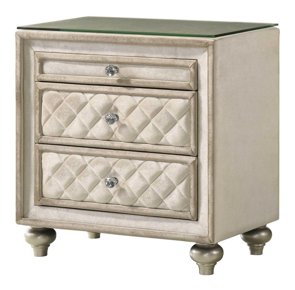 Acme Lucienne 2-Drawer Velvet Upholstered and Wood Nightstand in Beige