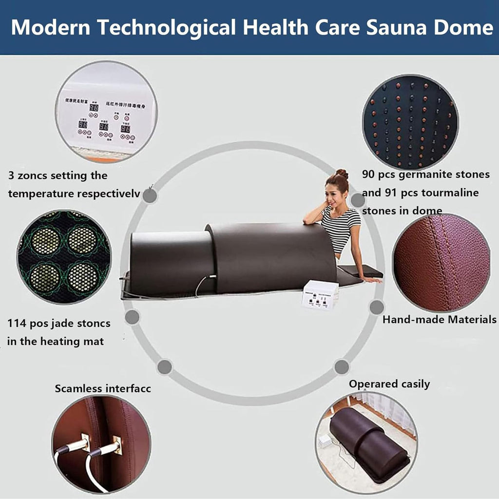 piudoiliy Infrared Sauna Dome, Near Zero EMF Function, 1200W, Portable Home Sauna with Therapeutic Jade Stones, Infrared Photon Light, Steam Tent (White)