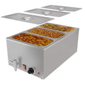 KoolMore Commercial Bain Marie Countertop Food Warmer, Soup Station, and Buffet Table Server with Three Serving Section and Tap, Stainless-Steel Steamer with Auto Shut Off (CFW-3T), Silver