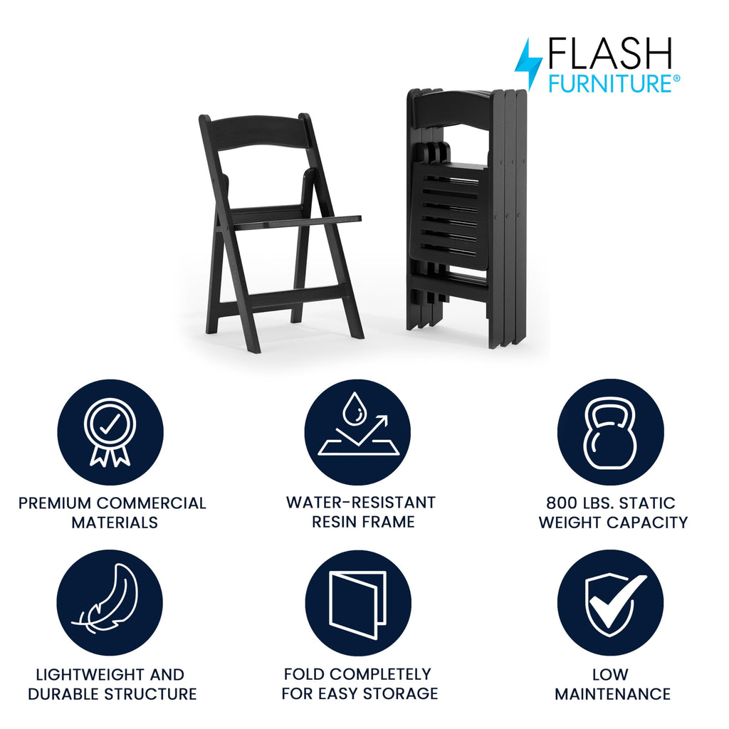 Flash Furniture Hercules Commercial Indoor/Outdoor Folding Event Chair, Wood Look, Weather-Resistant, Lightweight Design, Versatile Use, Set of 4, Black