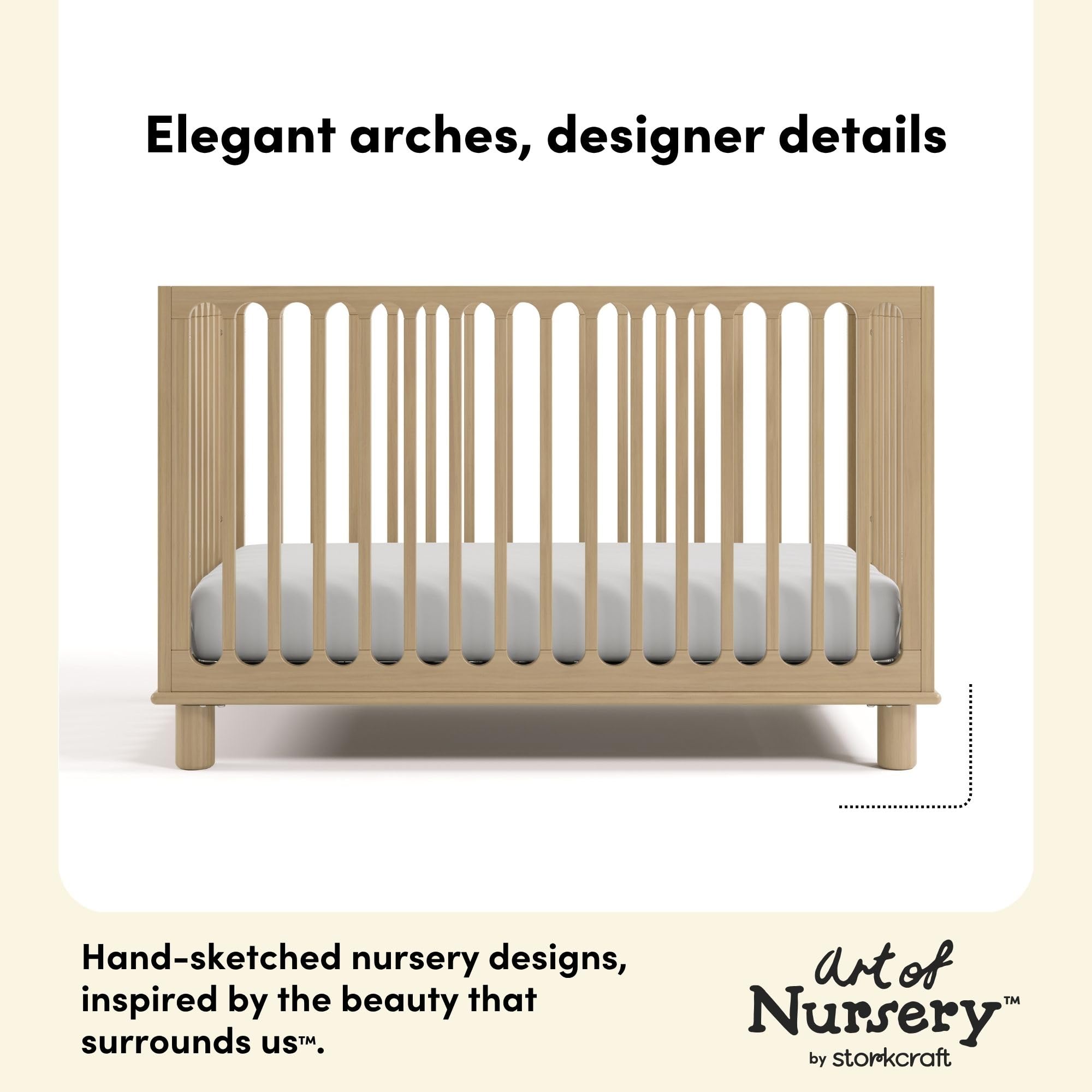 Storkcraft Sicily 3-in-1 Convertible Crib with Toddler Rail Included – GREENGUARD Gold Certified, 100% Solid Wood, Converts to Toddler Bed, Fits Standard Baby Crib Mattress (Driftwood)