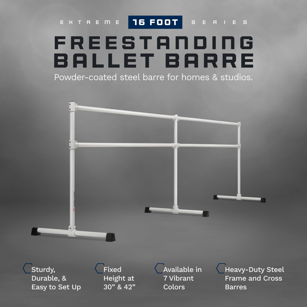 VITA Barre Portable Freestanding Double Ballet Barre, Extreme, 16 Ft Bars, Satin Silver, Steel | Fixed Height, Made in USA, Home or Gym Exercise Equipment for Kids & Adults | Dance, Fitness, Pilates
