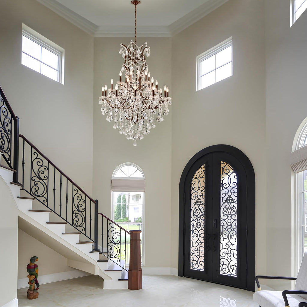 HUANXISHA 24 Lights Large Crystal Chandeliers Maria Theresa Chandelier for High Ceilings Vintage Chandelier Light Fixture Foyer Hallway Entryway Staircase 55.1" H x 39.4" D
