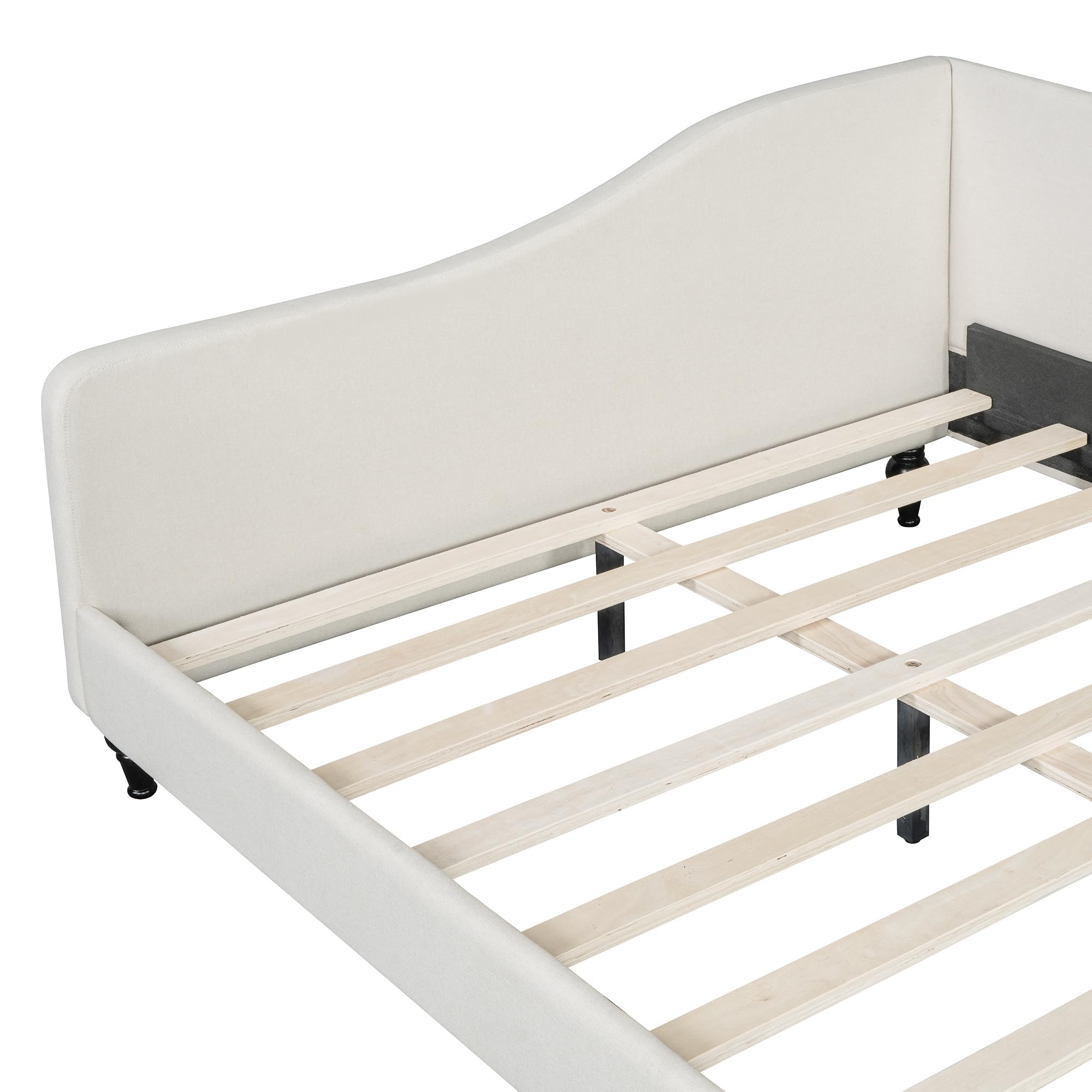 Merax Full Size Bed Frame Daybed, L-Shaped Linen Corner Sofa with Solid Wood Legs for Living Room & Guest Room, No Box Spring Needed, Beige