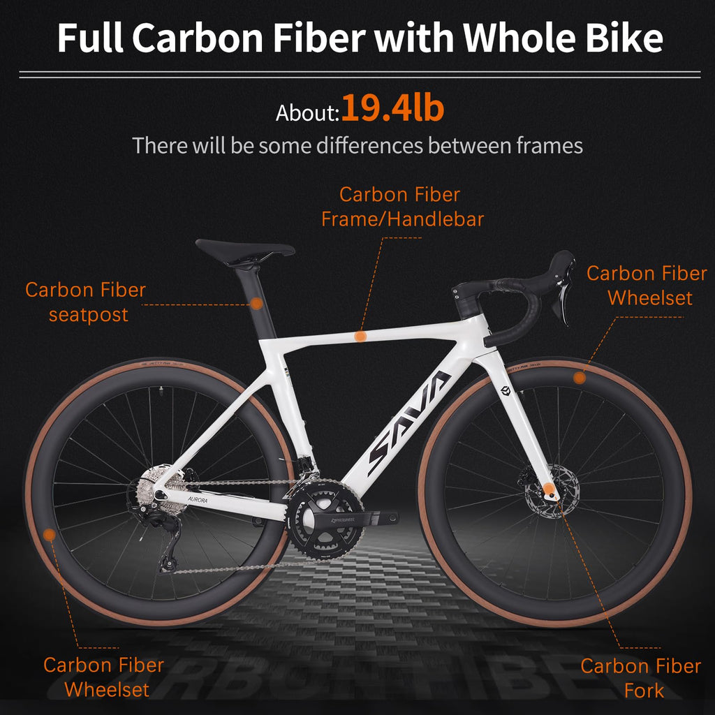 SAVADECK Carbon Fiber Road Bike, Hydraulic Oil Disc Bike with Carbon Fiber Frame and Wheelset, Lightweight Full Carbon Racing Bicycle with Shimano R7120 24S Shift Set for Adults(Black,51cm)