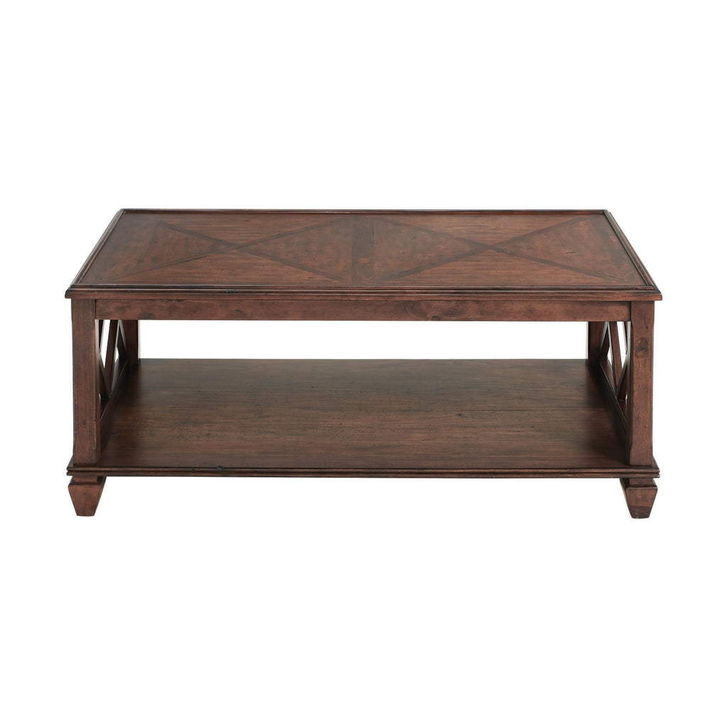 Stockbridge 45-Inch Wood Coffee Table with Storage Shelf and Detailed Side Panels – Easy to Assemble Traditional Accent Table for Living Room or Home Office by Alaterre Furniture