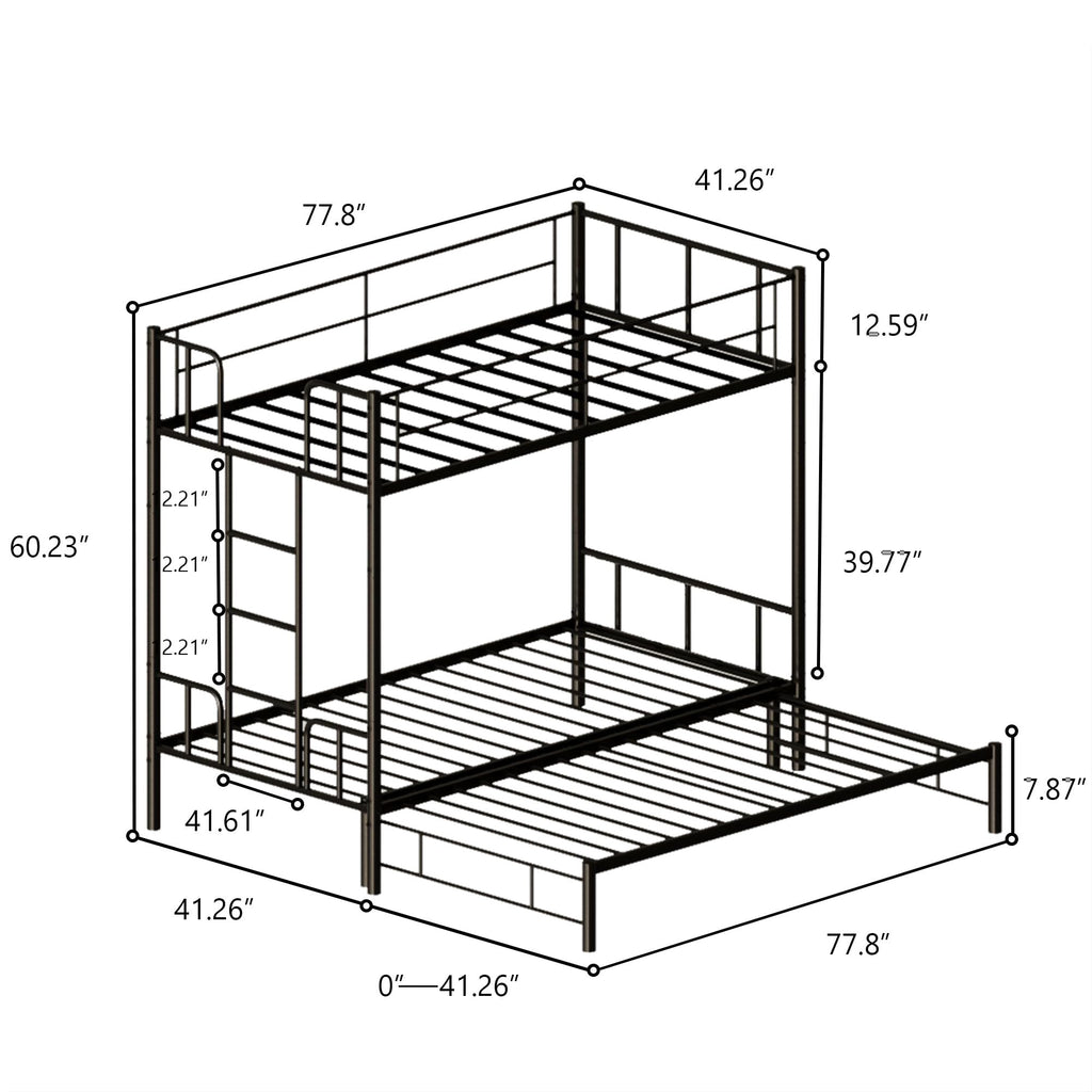 KavlSean Twin Over King Bunk Bed with Safety Guardrail, Metal Pull-Out Bunk Bed Frame with Built-in Ladder, No Box Spring Needed, Extendable Beds for Kids/Teen/Adults, Bedroom, Dorm