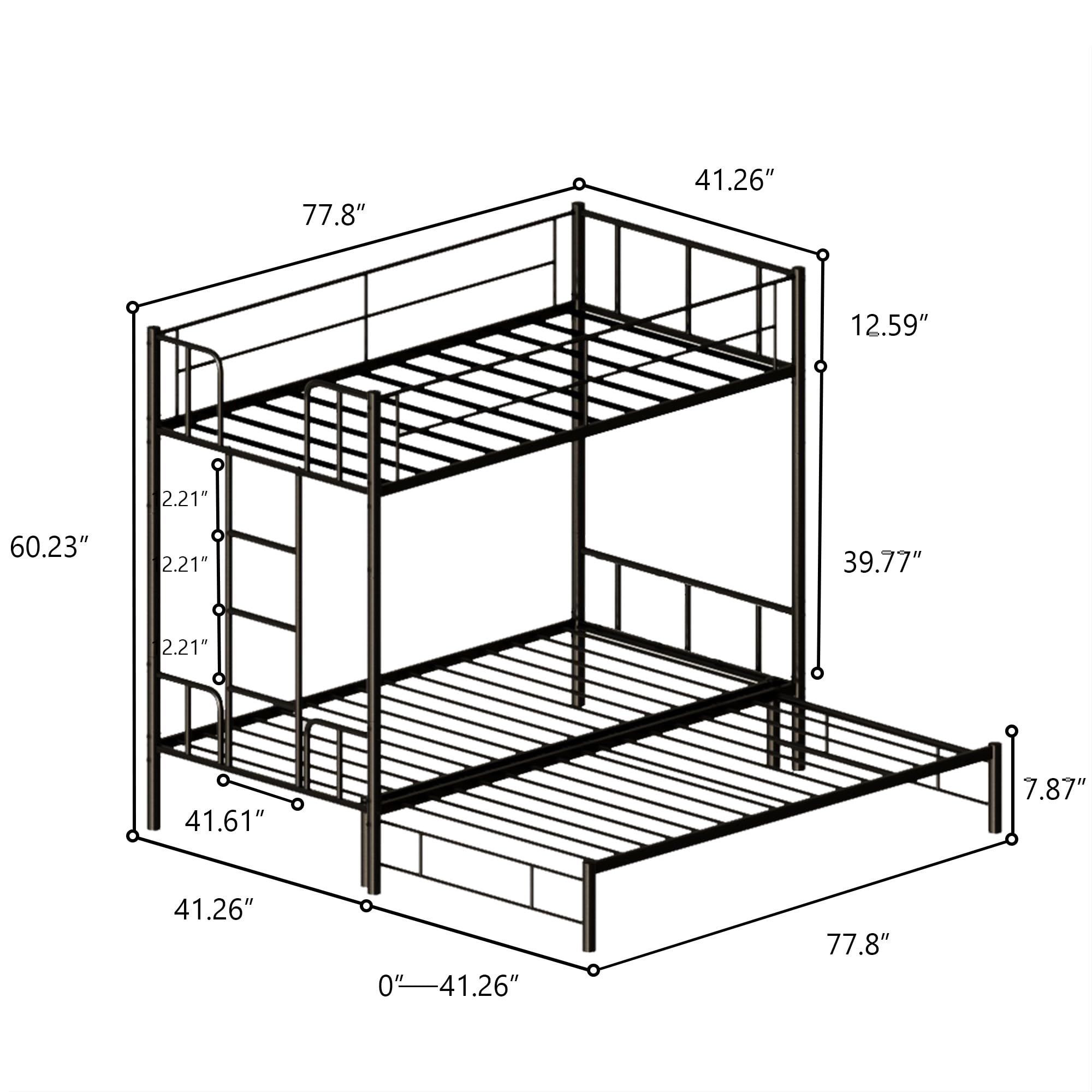 KavlSean Twin Over King Bunk Bed with Safety Guardrail, Metal Pull-Out Bunk Bed Frame with Built-in Ladder, No Box Spring Needed, Extendable Beds for Kids/Teen/Adults, Bedroom, Dorm