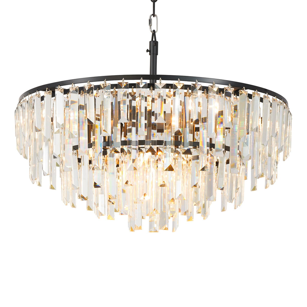 CHGUOSZ Black Modern Round Top K9 Crystal Chandelier Lighting Fixture, 8 Lights Round K9 Crystal Adjustable Hanging Lamp for Dining Room Bedroom Living Room,Hallway,Bar,Kitchen W24'