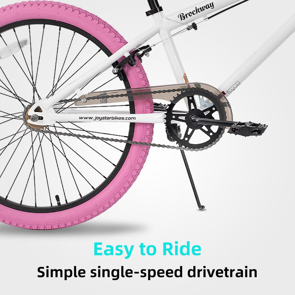 JOYSTAR 24 Inch Kids Bike Freestyle BMX Bikes for 8-12 Years Boys Girls and Beginner Riders, 24 Inch Bikes with Pink Tires, White Frame