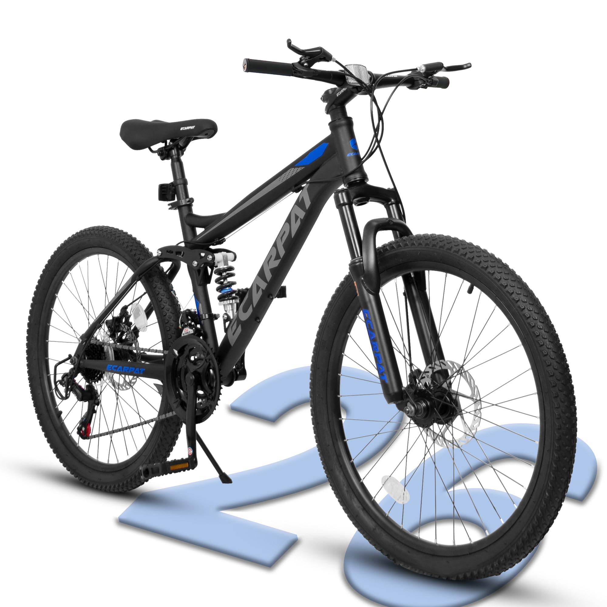 Ecarpat Full Suspension 26 Inch Mountain Bike, 21-Speed Mountain Bicycle with Disc Brake, Carbon Steel Frame, Trail Commuter City MTB Bike