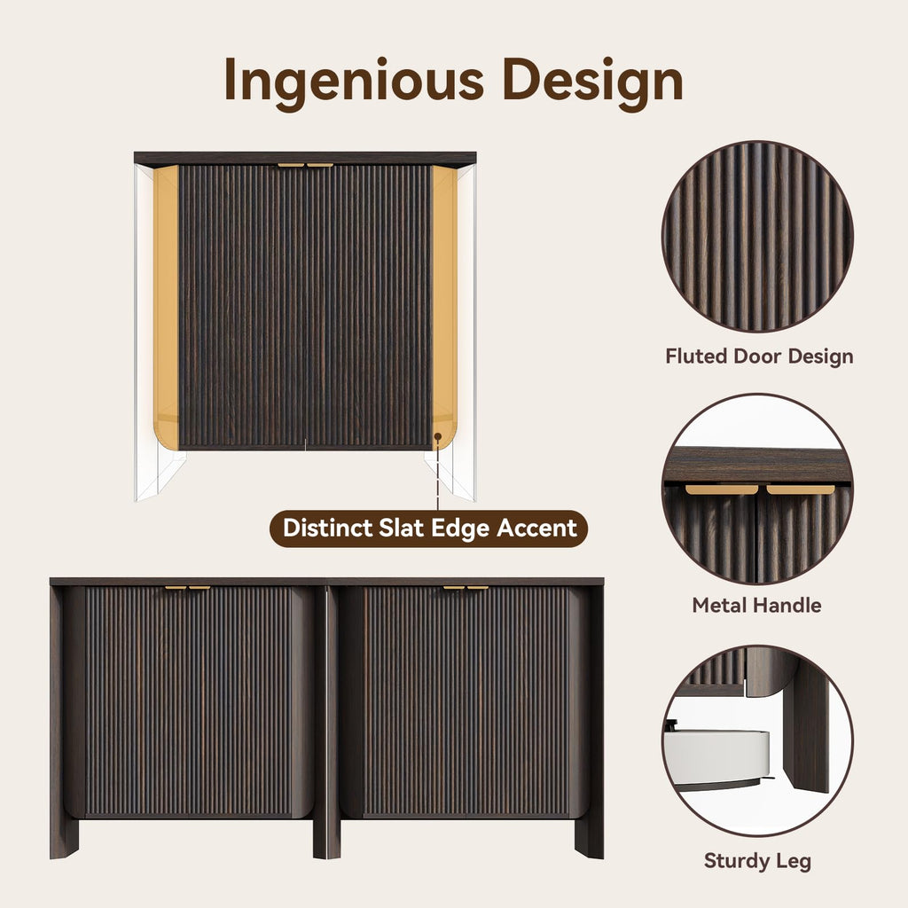 MorganBrig 63" W Walnut Sideboard Buffet Cabinet with Storage, Fluted Accent Console Cabinet, Mid Century Modern Credenza for Living Room Kitchen Entryway Dining Room, Dark Walnut