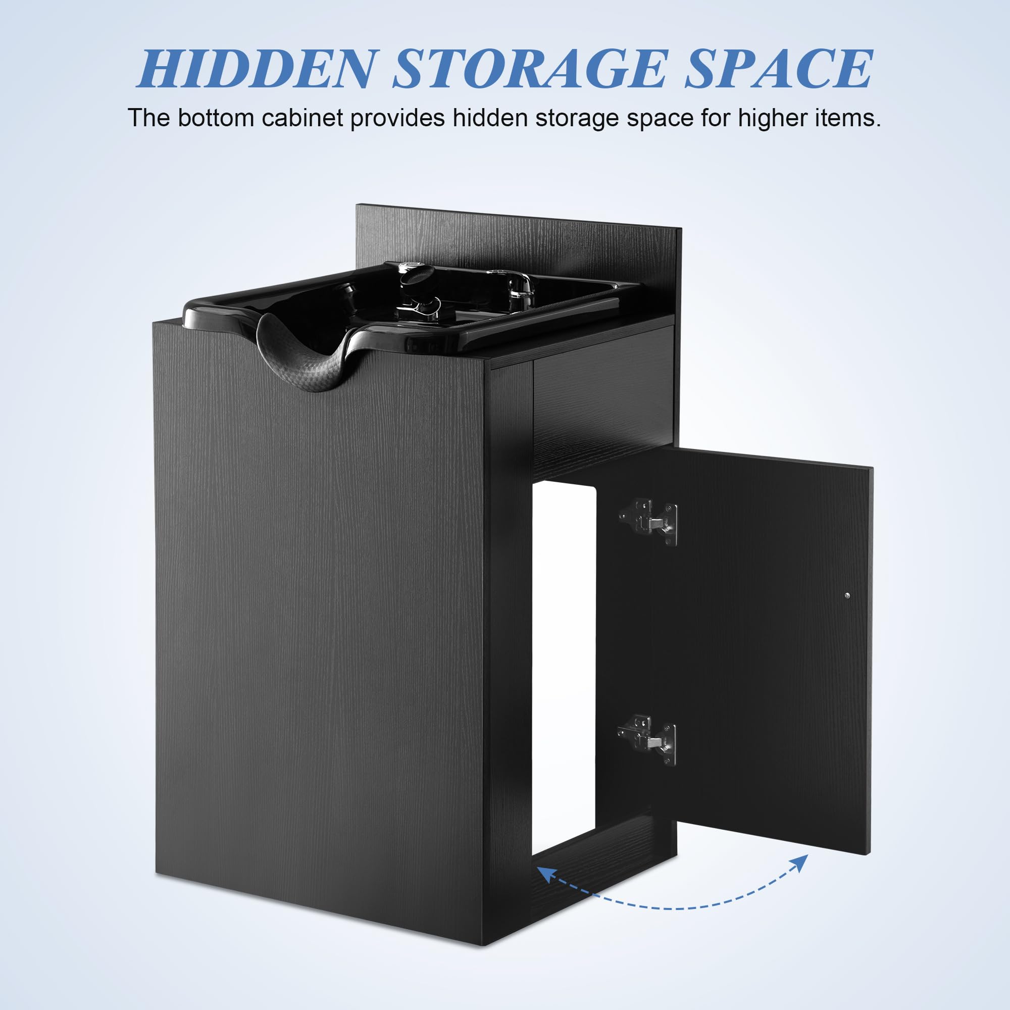 BarberPub Modern Shampoo Backwash Sink Station with Shampoo Bowl, Spa Salon Beauty Equipment with Engineered Wood, 22.8" (L) x 36.2" (H) x 18.7" (D) 6154-7134, Black