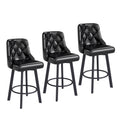 Youhauchair Bar Stools Set of 3, 26" Tufted Modern Counter Height Barstools with Back & Footrest & Metal Leg, Faux Leather Upholstered Bar Chair for Kitchen Island, Dining Room, Pub, Cafe, Black